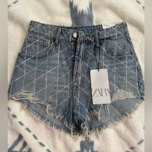 Zara distressed Blue Jean Shorts with gems